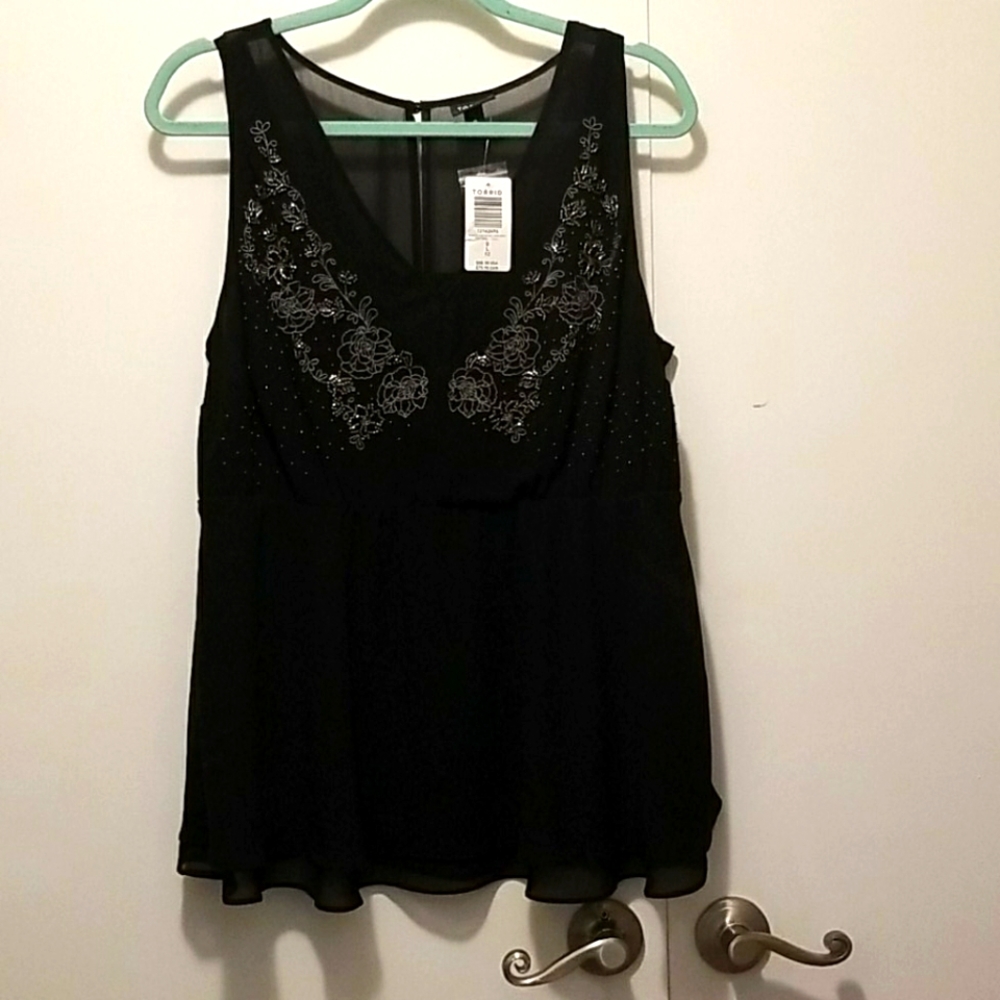 Torrid sz 0, black chiffon beaded tank